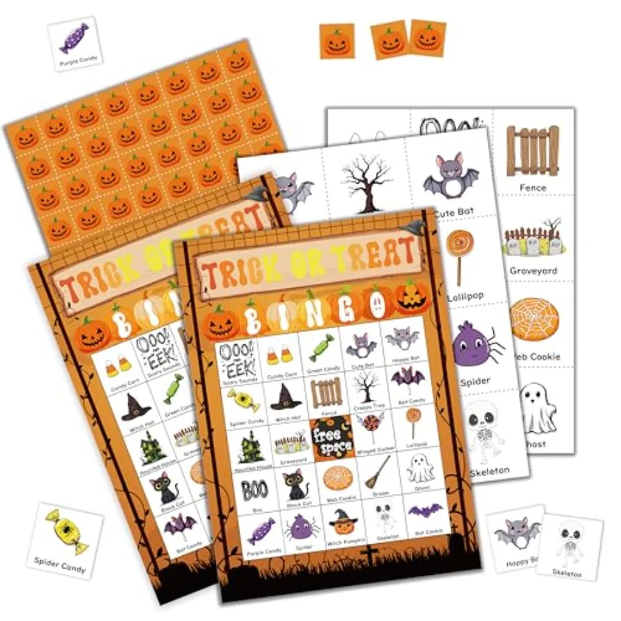 

Halloween Bingo Game, Halloween Party Bingo Card Set, Suitable for Holiday Gatherings and Parties, Card Game for Family and Fri
