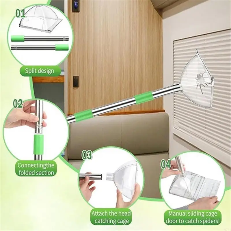

Professional Insect Captures Device 32Inch Adjustable Handle For Spiders Removal Home Camping 87HA