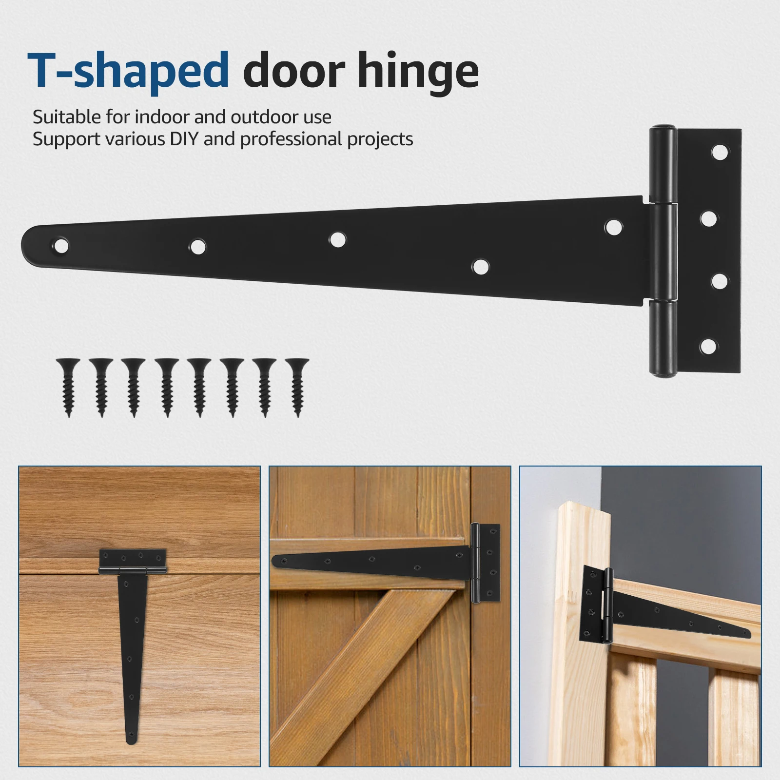 

3 Pcs T-Hinges 16 Inch (400mm) Tee Hinge T Shaped Shed Gate Hinge Silent Flexible Barn ‌Pivot‌ for Wooden Door Gate Fence