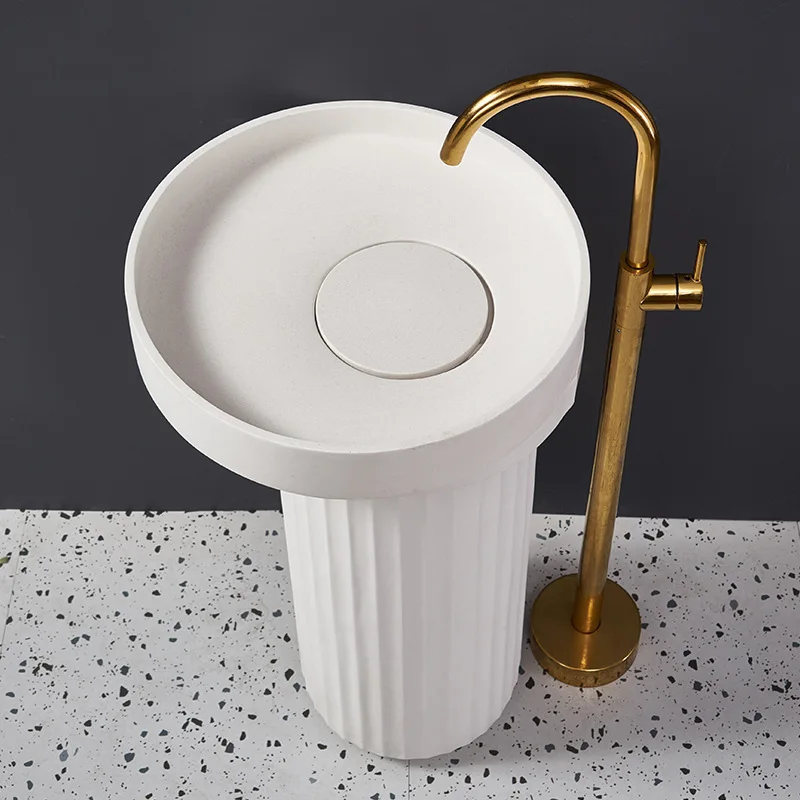 Bathroom Custom Artificial Stone Pedestal Wash Basin, Minimalist Freestanding Bathroom Sink for Home RS21-4