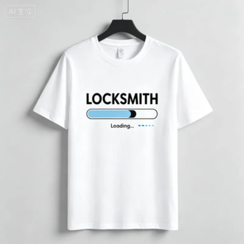 Male Summer Crew Neck Modal T‑Shirt, Novel Locksmith Career Graphic Tee Loading Progress Bar Text Design Casual Men Outfit