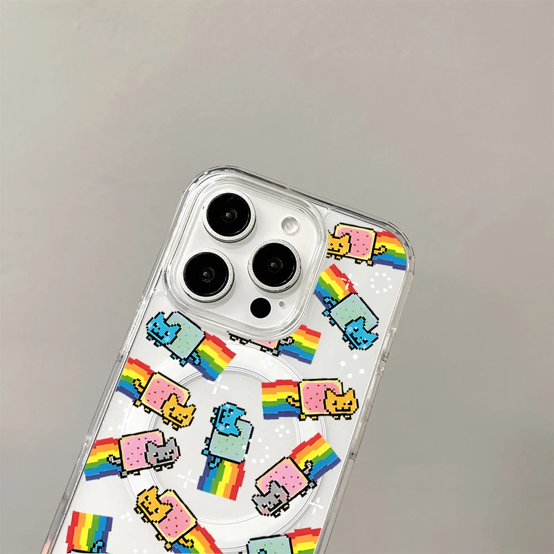 حافظة شحن لاسلكية على شكل قوس قزح لهاتف آيفون 17 Air 16 E 15 14 13 12 Mini 11 Pro Max غطاء حافة من السيليكون الشفاف المقاوم للغبار