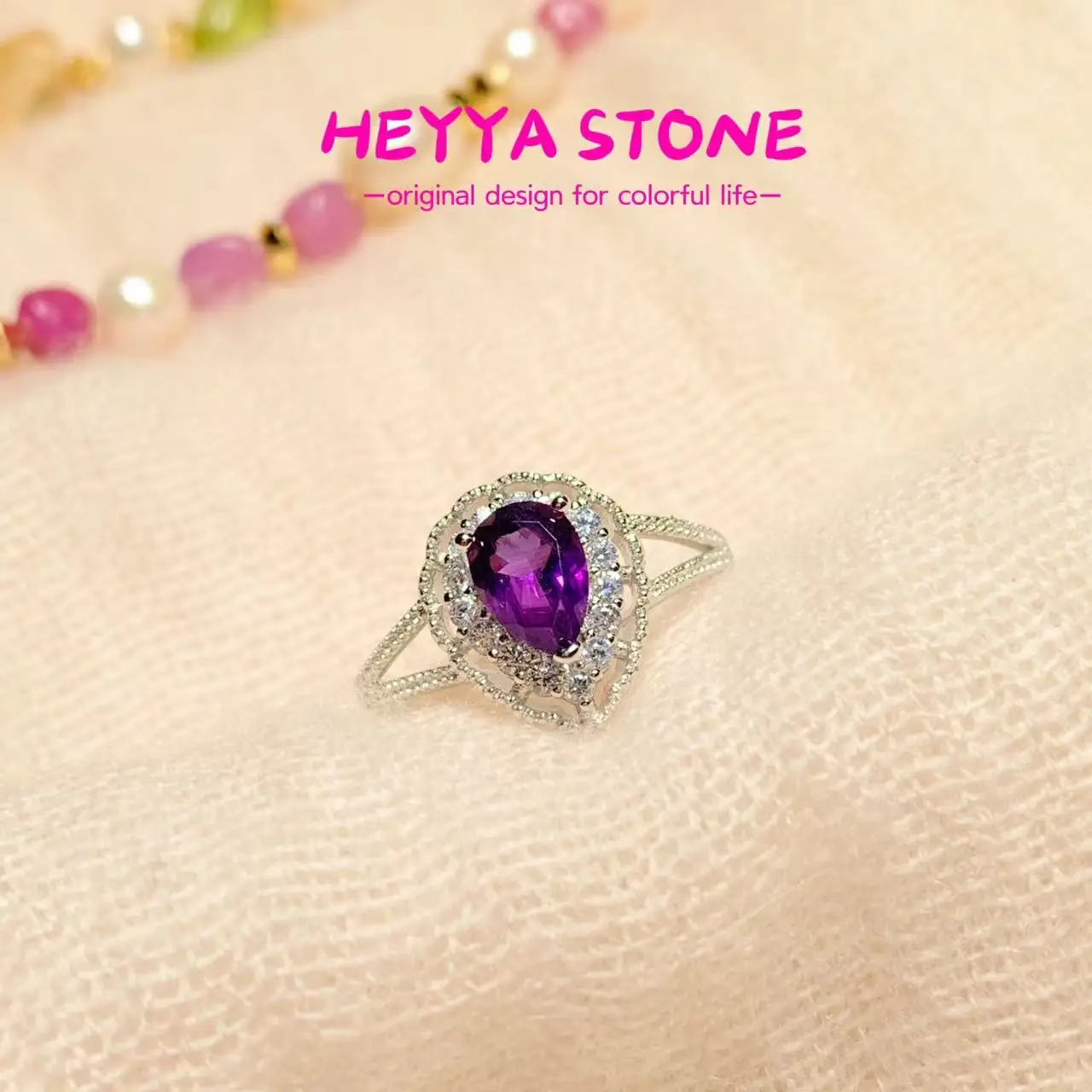 

Кольцо HEYYA STONE DROP с натуральным аметистом для женщин, простые ювелирные изделия, драгоценный камень, классический стиль, винтаж