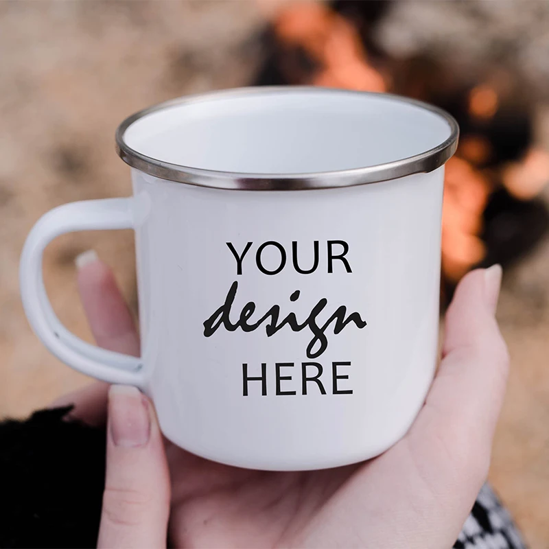 Personalized Wedding Camping Gift White Enamel Mug Custom Text Logo Photo Design Enamel Mug Gifts