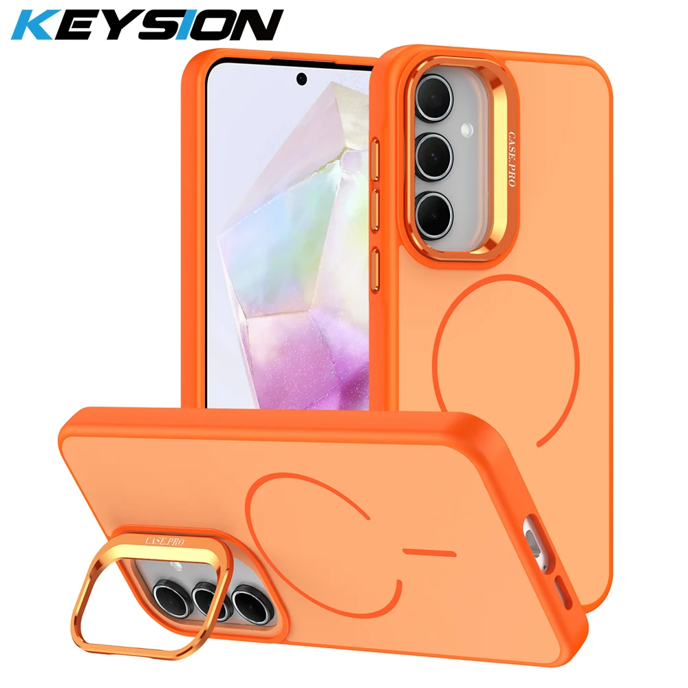 

KEYSION Matte Skin Feel Lens Stand Phone Case for Samsung A55 5G A35 A25 A15 4G Magnetic Shockproof Back Cover for Galaxy A05S