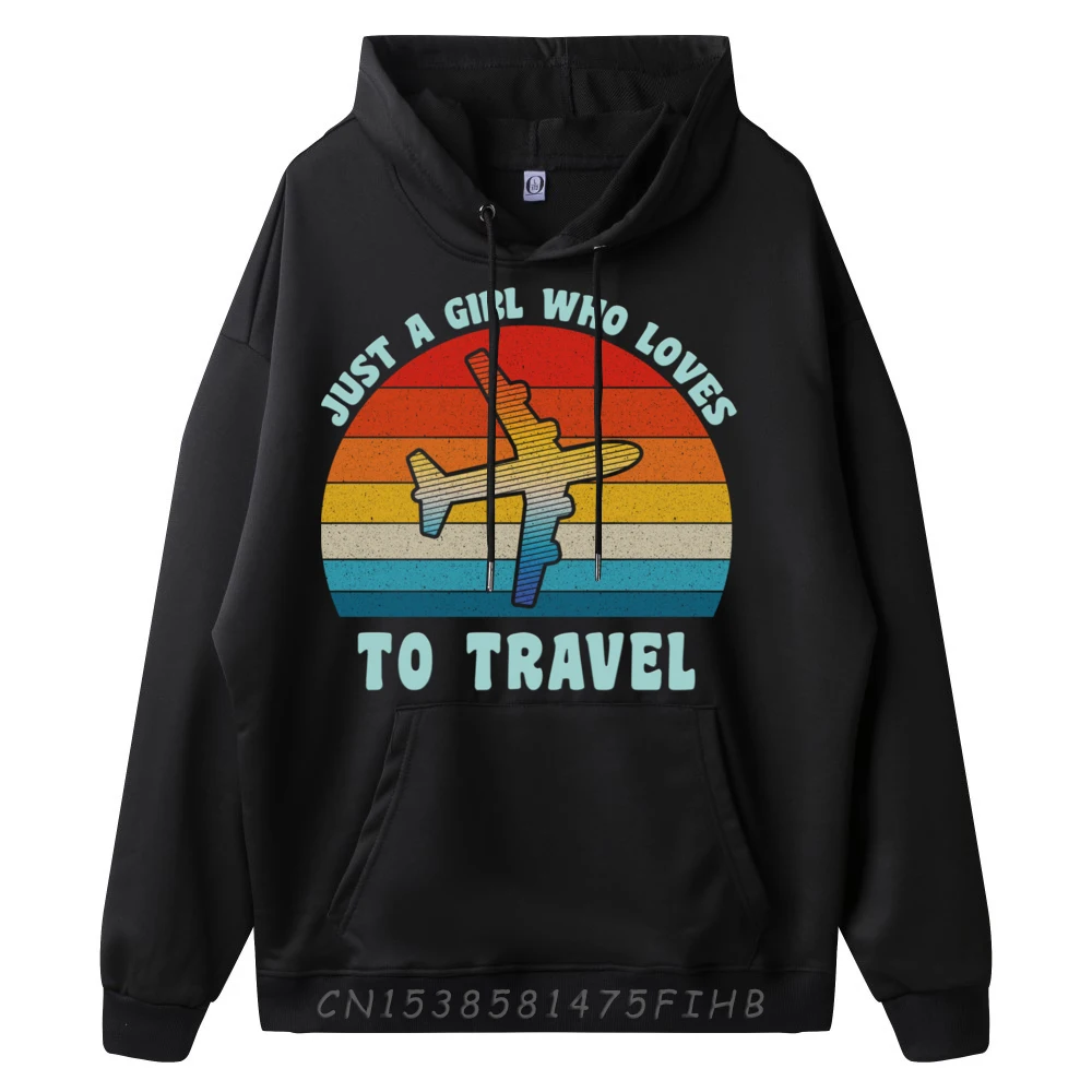 Just A Girl Who Loves To Travel Vintage Airplane Traveling Graphic Sweatshirts Men Student Unisex Band Tshirts HOLIDAYS
