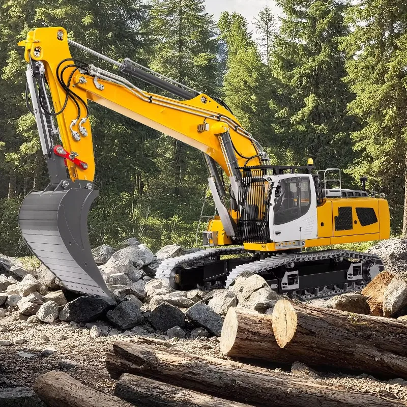 LR956 RC Excavator 1/14 Hydraulic RC Excavator Metal Model Dual Pump 6 Valve Engineering Machinery Boy Remote Control Truck Toy