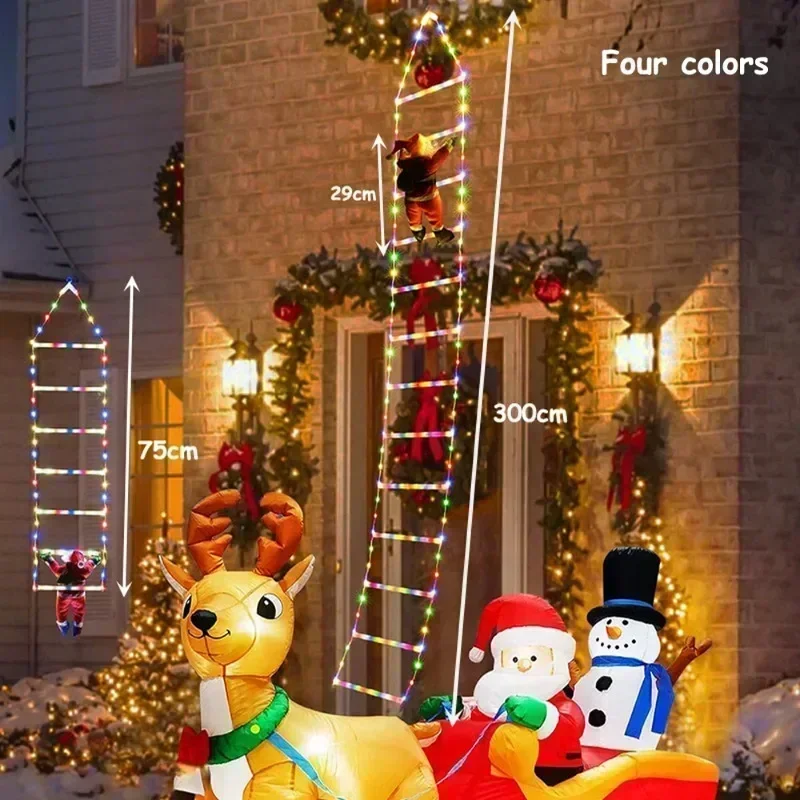 Christmas Decorations LED Ladder Lights with Climbing Santa Claus, Christmas Decor Light for Home Holiday Wall Window Xmas Decor