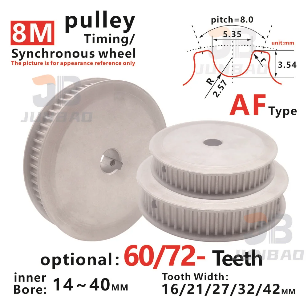 

HTD 8M AF Type 60T 72Tooth Synchronous Wheel Width 16 21 27 32 42 MM Bore 6 8 10 12 To 15MM 8M Timing Belt Pulley 3D Printer