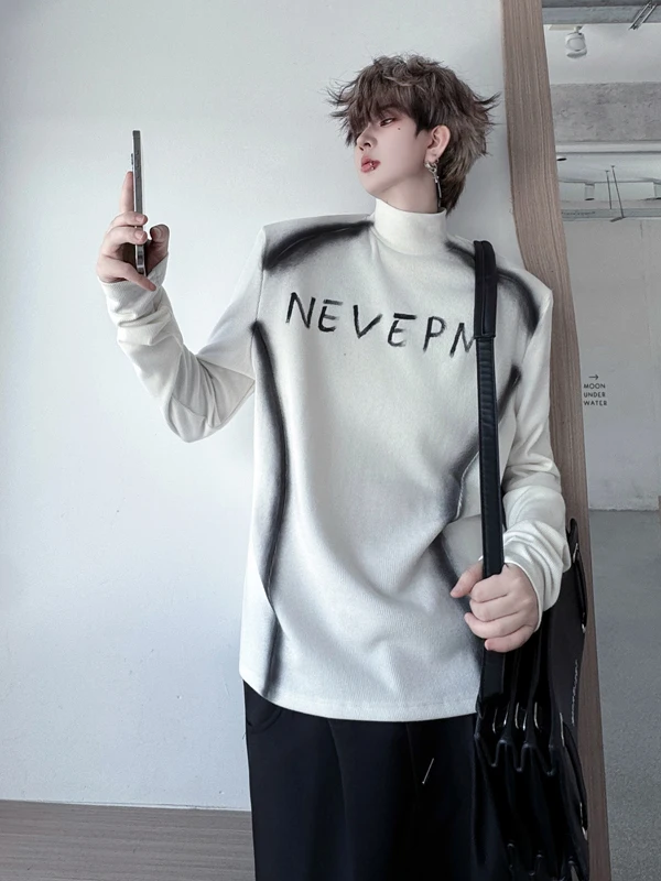 

TANGZ Studio High Street Dn Print Long Sve Stand Collar oulder Pad Men's T-irt Trendy Base irt Geometric Pattern