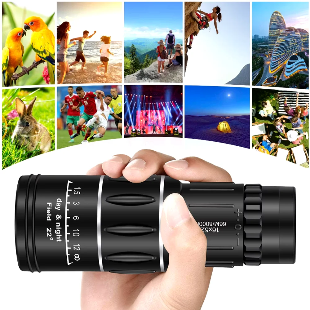 Powerful 16x52 Monocular Shimmer Night Vision Telescope Optical Spyglass Monocle for Outdoor Camping Bird Watch Hunting Spotting