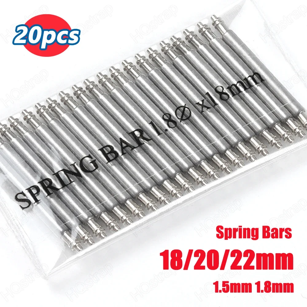 20pces Set Spring Bars 18mm 20mm 22mm Strap Link Pins 1.5mm 1.8mm Watch Band Strap Links Bars Metal Spring Bars Repair Tool