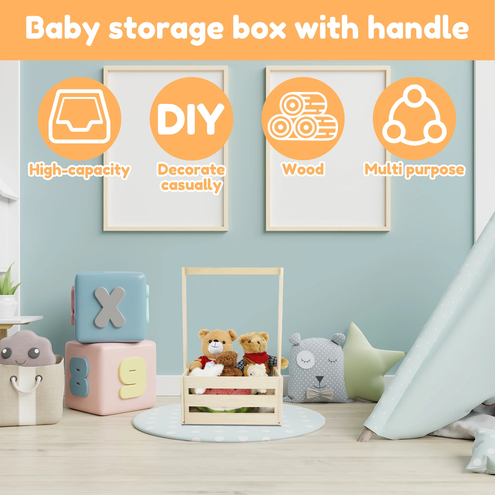 Baby Shower Wooden Crate Closet Smooth Wood Baby Shower Basket Large Toys Capacity New Parents Helper Storage Crate for Bathroom