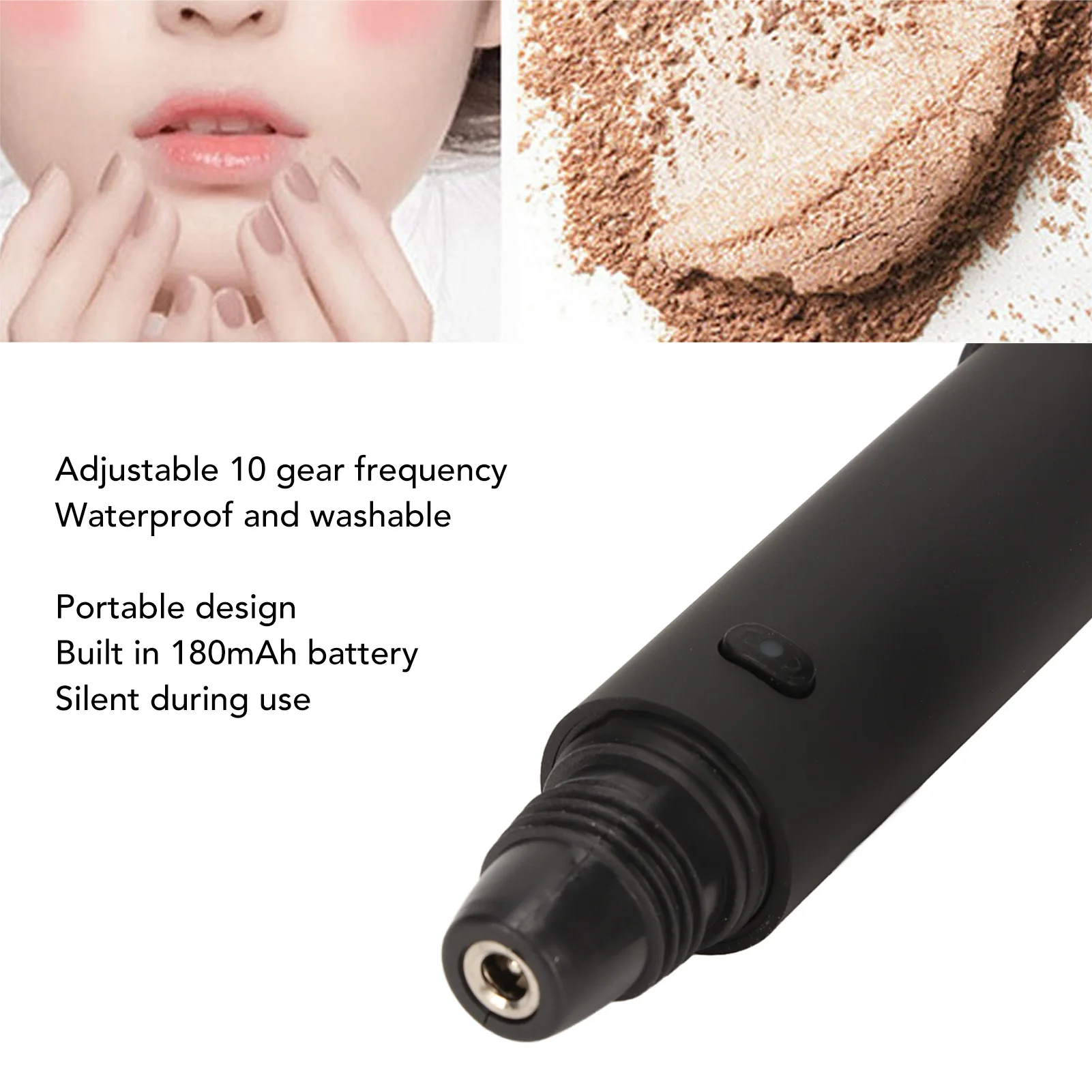 180mAh Electric Makeup Brush 10 Gears Rechargeable Adjustable Multifunctional Waterproof Blush Brush Electric Makeup Brush