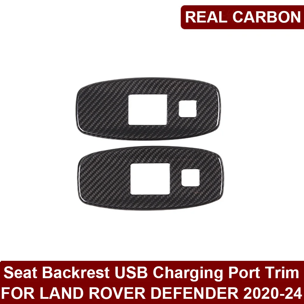 Car Real Dry Carbon Fiber Interior Seat Backrest USB Charging Port Cover Trim Sticker Decoration For Land Rover Defender 2020-24