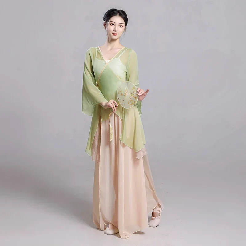 Chinese Stijl Hanfu Klassieke Danskostuums Vrouwelijke Elegante Nationale Yangko Dansvoorstelling Traditionele Fan Danskleding