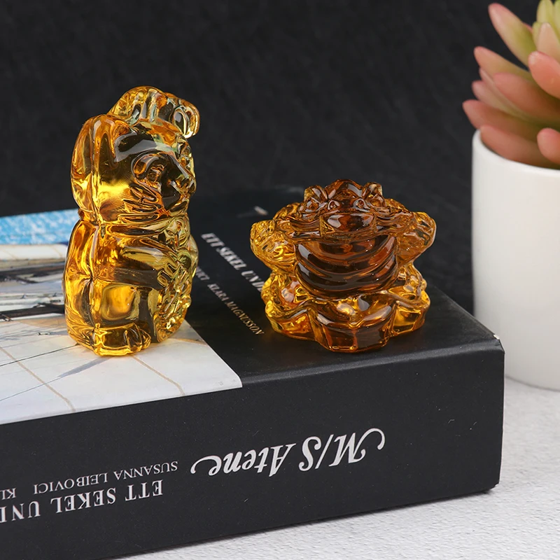 Chinese Yellow Crystal Feng Shui Lucky Cat Fortune Frog Gift Home Decorations