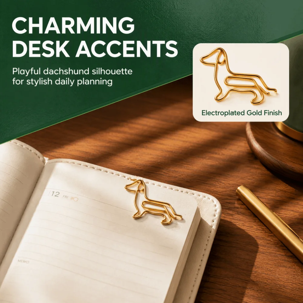 40PCS Golden Color Office Paper Clips Innovative Shape Bookmark Use Metal Paper Clips Photo Holder Decorative Paper Clips