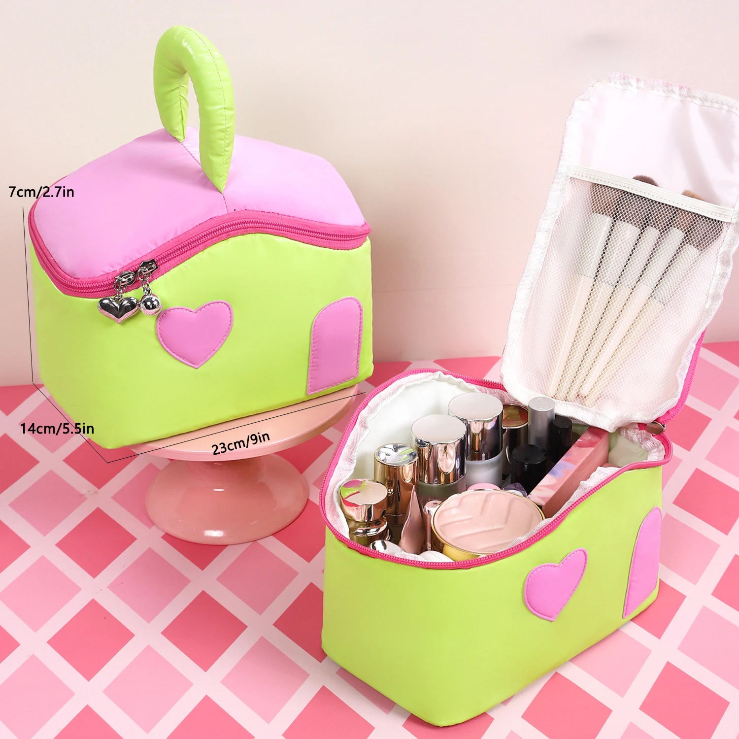 Dopamine color block small house cosmetic bag, cute and large capacity, women's cosmetic storage bag, travel wash bag, souvenir