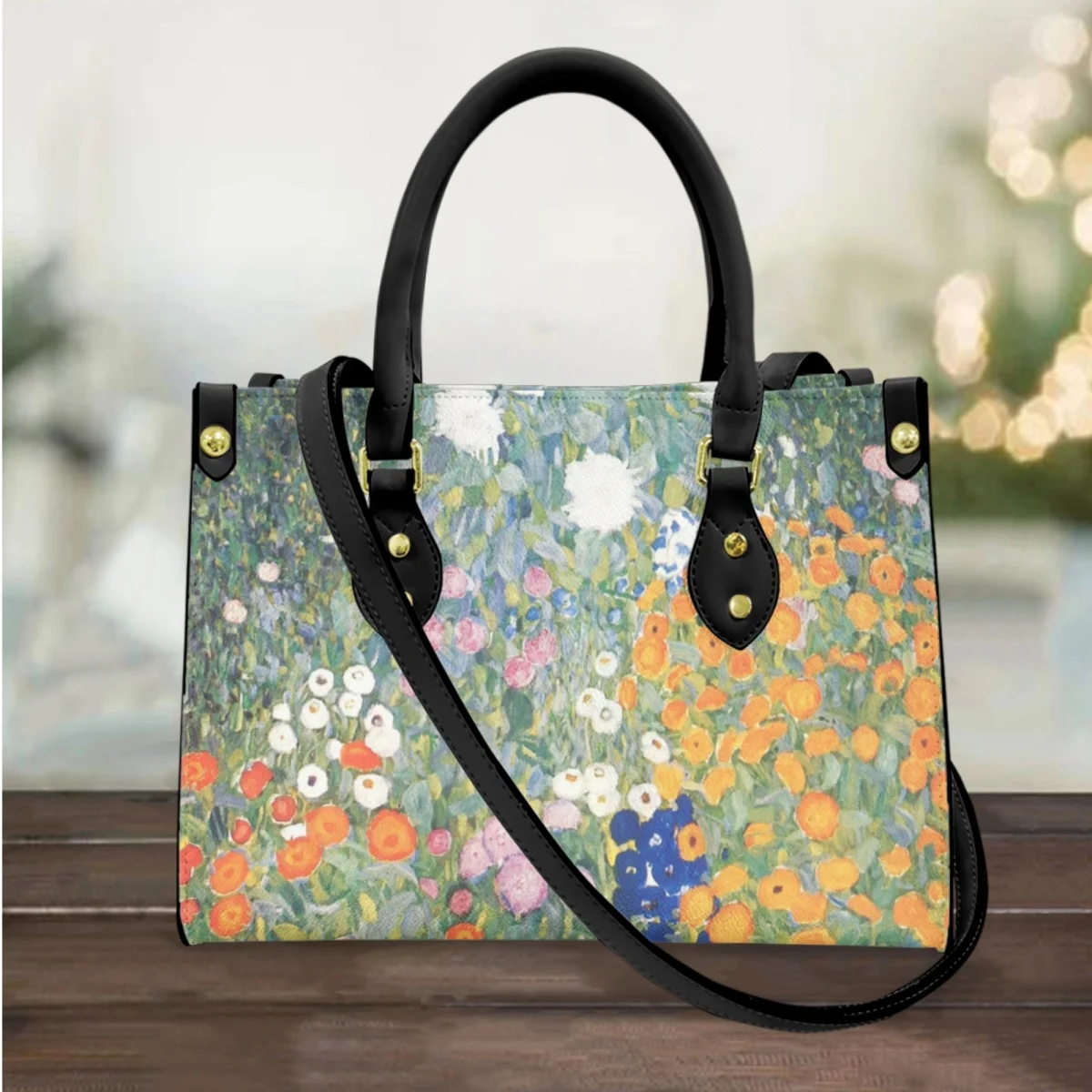 

FORUDESIGNS Female Luxury Shoulder Bags Elegant Fashion Handbag Gustav Klimt Flower Garden Ladies Handbags Storage Makeup