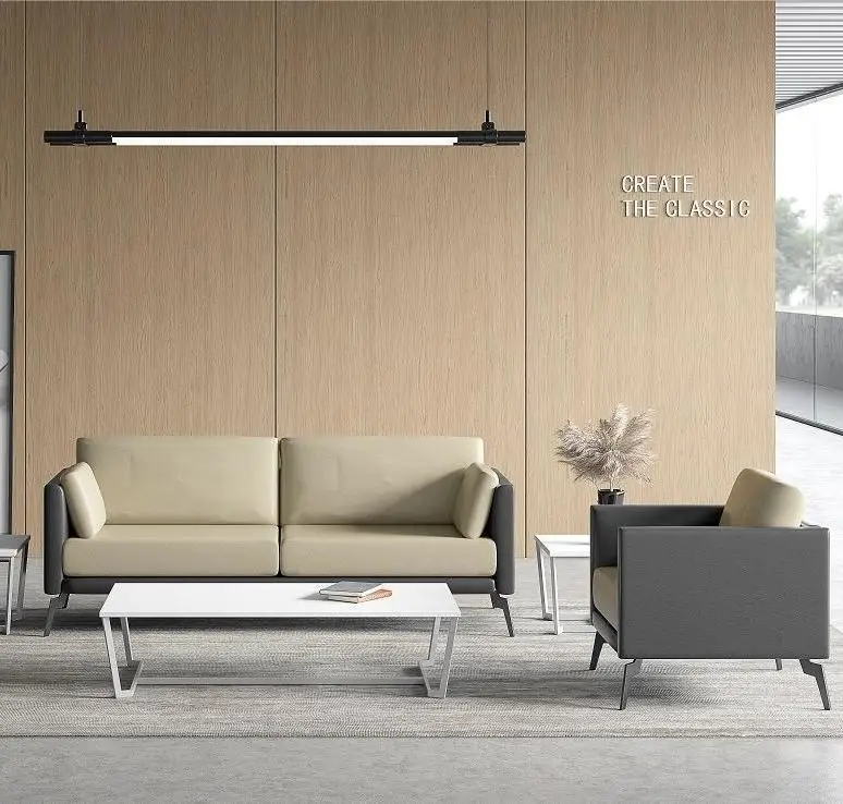 Modern Commercial Furniture Comfortable Synthetic Leather Room Desk Chairs Durable Lounge Reception Room Office Leather Sofa Set