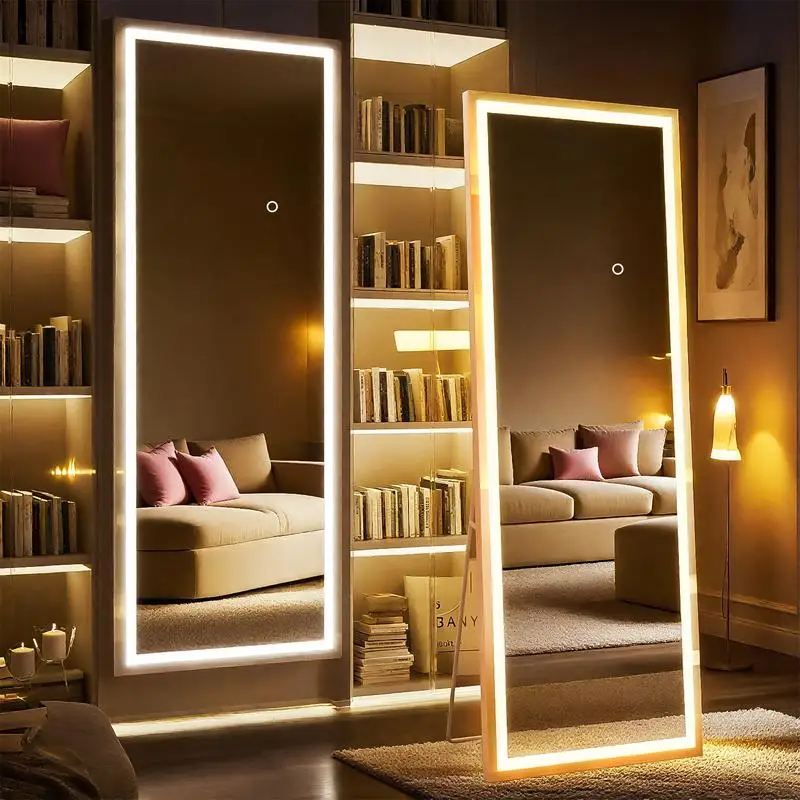 

63x24 Inch Full-Length Lighted Mirror, Full Body Dressing Mirror for Living Room, Bedroom, or Cloakroom, Square Black Design