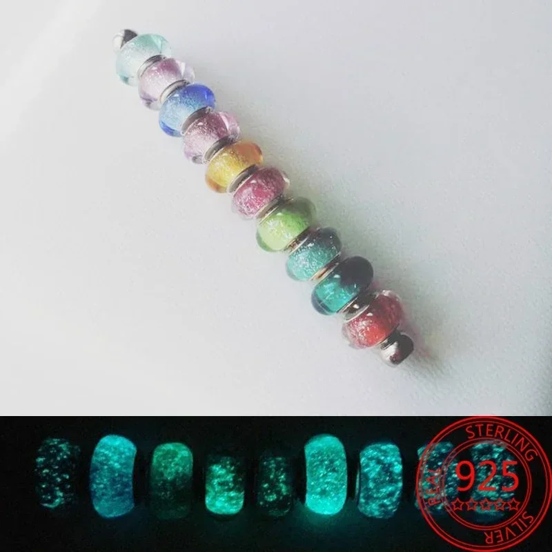 925 Silver Plated Murano Glass Galaxy Stars Clover Heart Bubbles Shiny Beads Fit Necklace Charms Bracelet DIY Jewelry For Mum