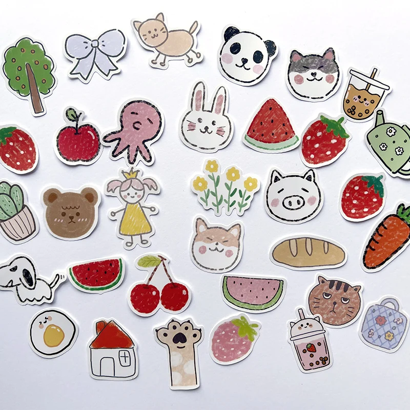 Stickers 34pcs Cartoon Anime Hand Account Stickers Small Animal Avatar Hand-painted Diary Children's Growth Album Decoration