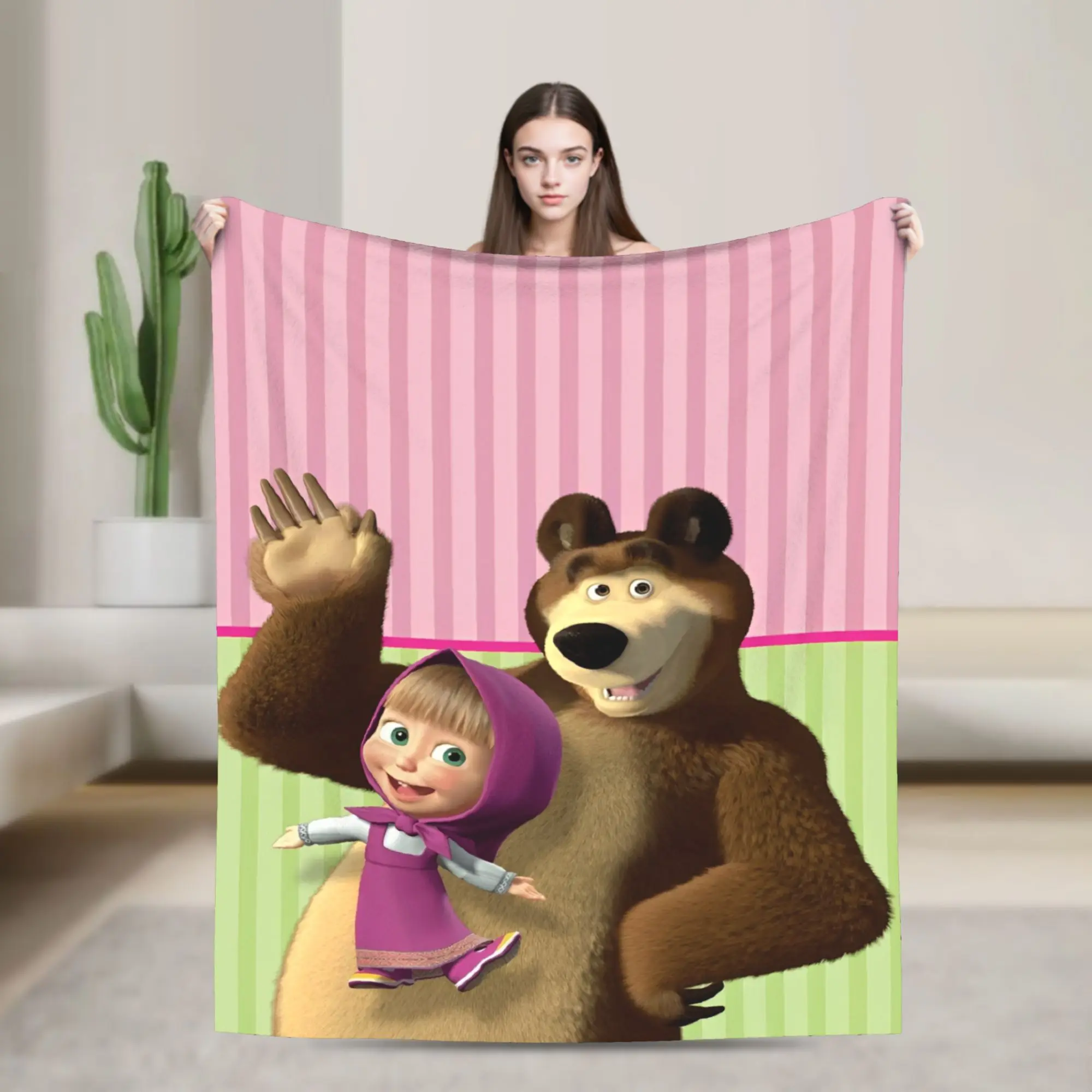 M-Mashas and B-Bears Waving Hello Blanket  Soft Warm Fluffy Plush Throw Blanket For Boy Girl Bedroom Flannel Bedspread Bed Cover