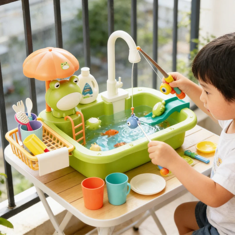 キッズキッチンシンクおもちゃ電気食器洗い機流水付きおもちゃごっこ遊び食品釣りおもちゃロールプレイング女の子ギフト