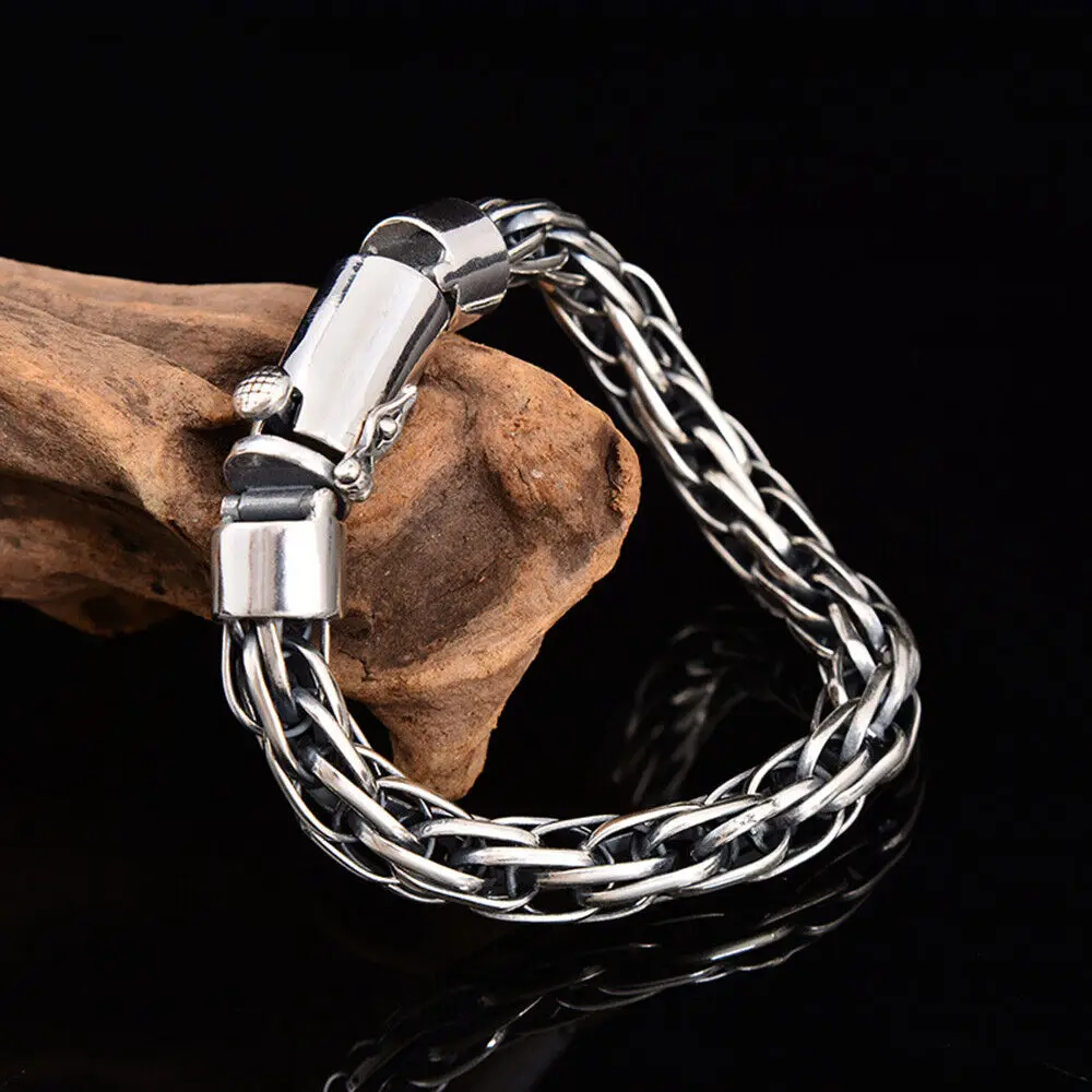 

Real 925 Sterling Silver Bracelet 8mm Multiple Oval Link Chain Bangle Stamp S925