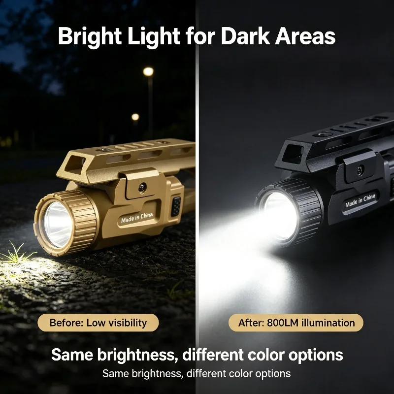800LM USB Rechargeable LED Flashlight Wearproof Outer Shell Quick Release Bracket 20MM Rail