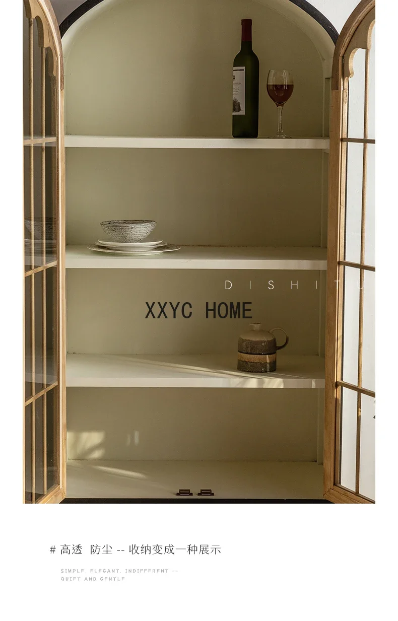 French Bookcase Solid Wood Floor Bookshelf Display Cabinet Made of Glass Dust-Proof Wall Storage Cabinet with Door furniture