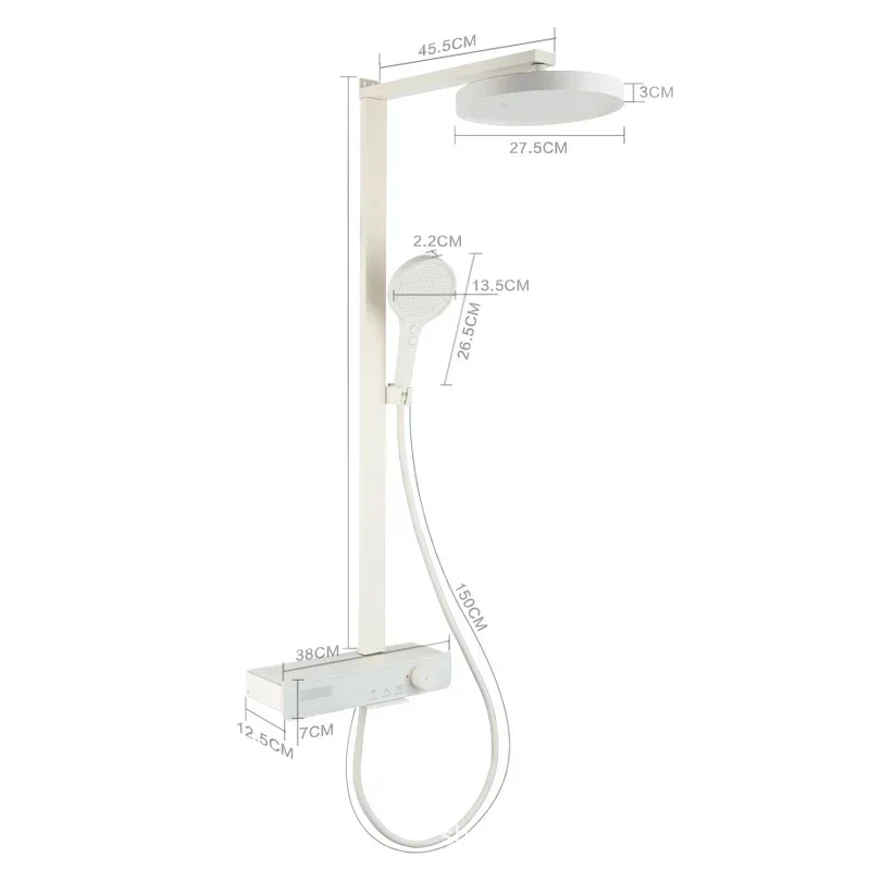 

Q5 milk white gun gray wall square pole, minimalist large storage shower set, homestay and villa home shower