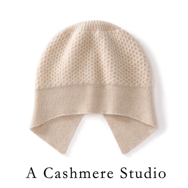 Winter Bomber Hats for Women Causal High Quality Pure Cashmere Cap Solid Color Outdoor Soft Warm Knitted Beanie Hat