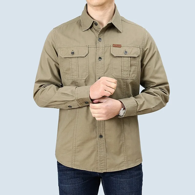

Men's Long Sve Cotton irt Loose Fit Outdoor Sports Casual Workwear Waed Denim Pure Color Square Collar Faion Urban