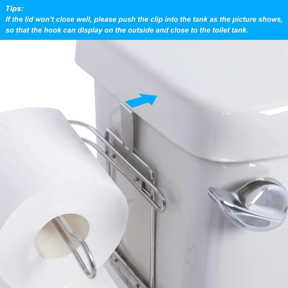 Over the Tank Toilet Paper Roll Holder Stainless Steel Bathroom Tissue Storage Rack, Chrome view 6