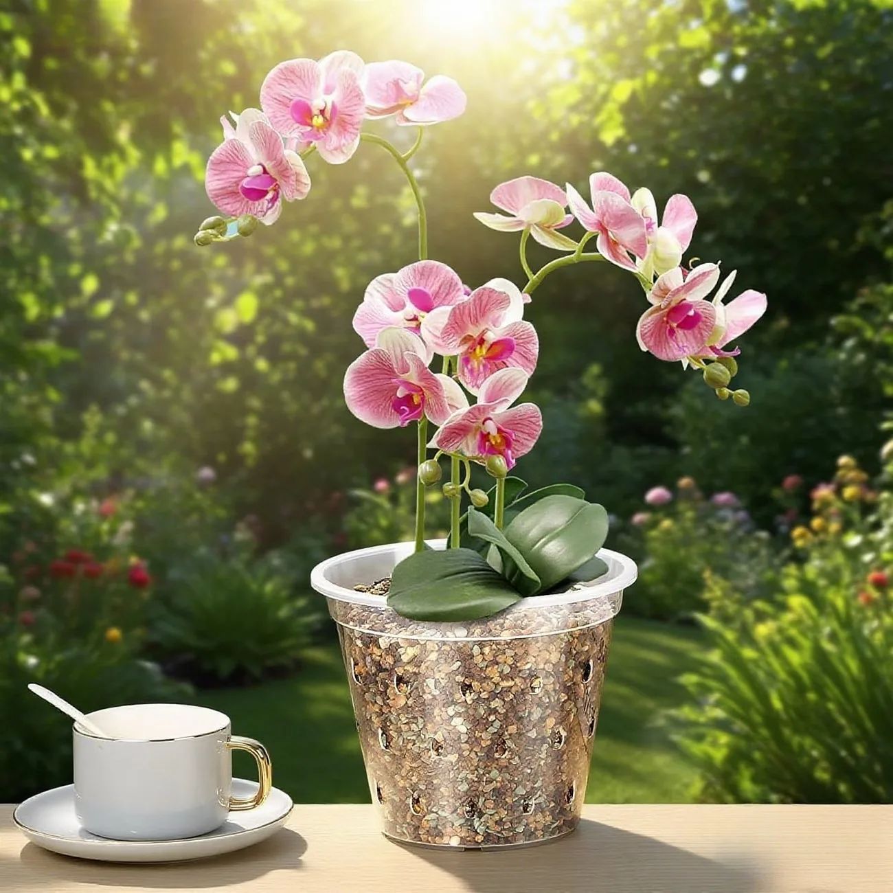 Orchid Pots with Dishes, Transparent Plastic Orchid Pots, with Drainage Holes,Indoor Outdoor Gardening Pots Home Decoration
