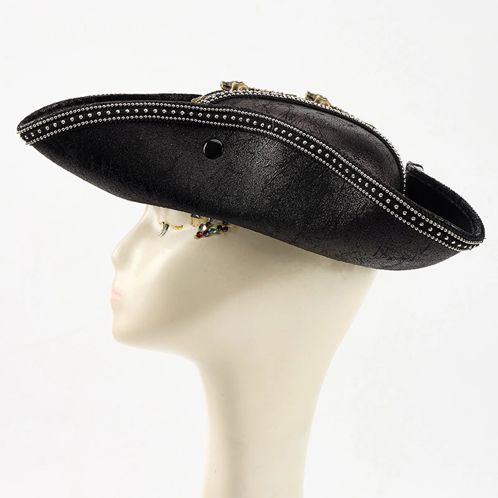 هالوين بولي Leather الجلود قبعة قرصان القرون الوسطى خمر الجمجمة الكابتن قبعة براون المستعمرة تريكورن قبعة الكبار حفلة تنكرية فستان