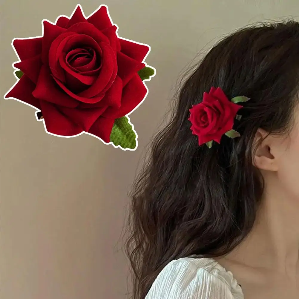 Retro Rose Flower Classy Elegant Fashionable Hairpin Accessories Hair Flower Rose Side Clip Red/pink/white Accessories Hair O6q1