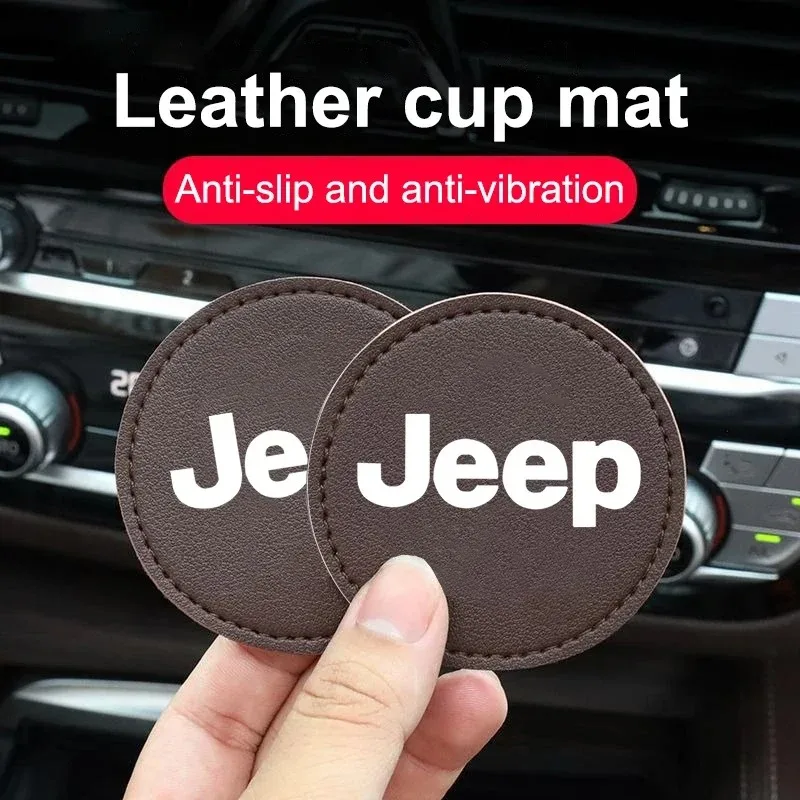 

Car Interior Leather Anti-Slip Cup Coaster Water Cup Slot Pad For Jeep Wrangler Gladiator Renegade Avenger