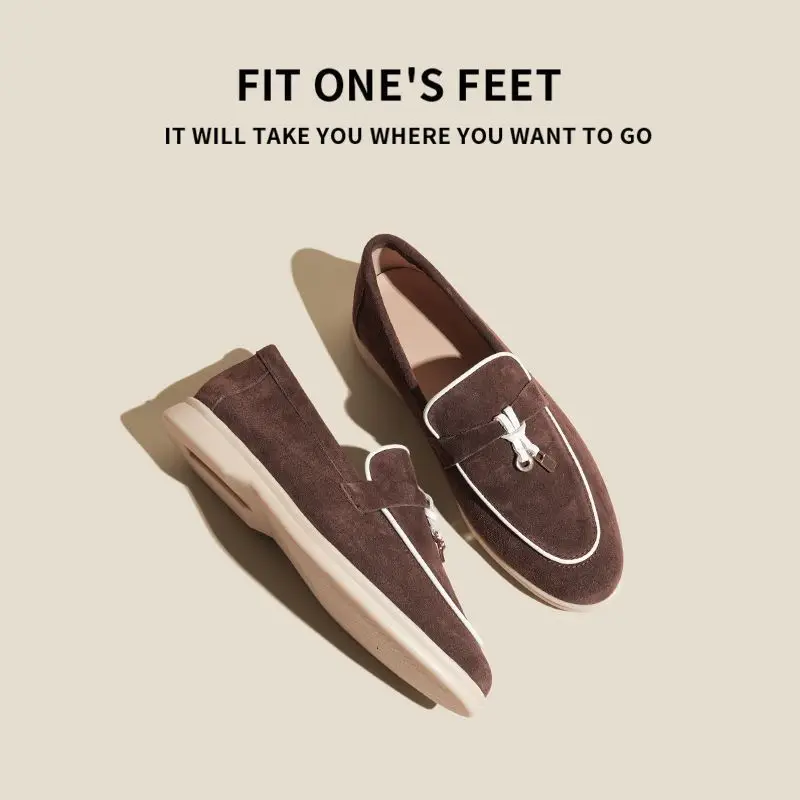 2025 Women's Genuine Leather Loafer Soft Sole Fleece Lined Elevated Insole UK Style Slip On Comfortable Office Daily Flat Shoes