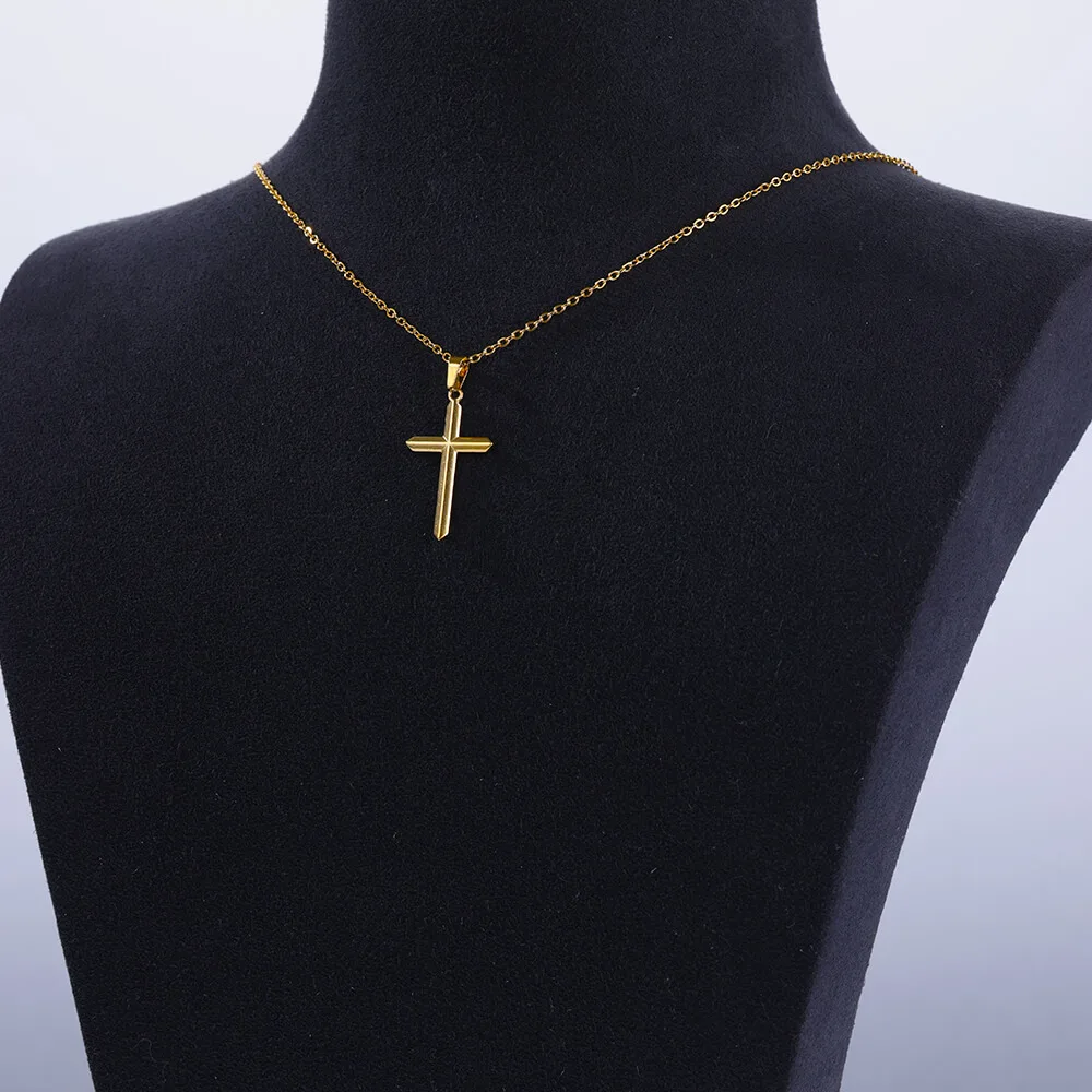 Vintage Jesus Cross Necklace For Women Gold Plated Prayer Pendant Necklaces Stainless Steel Jewelry Collares Gifts Free Shipping