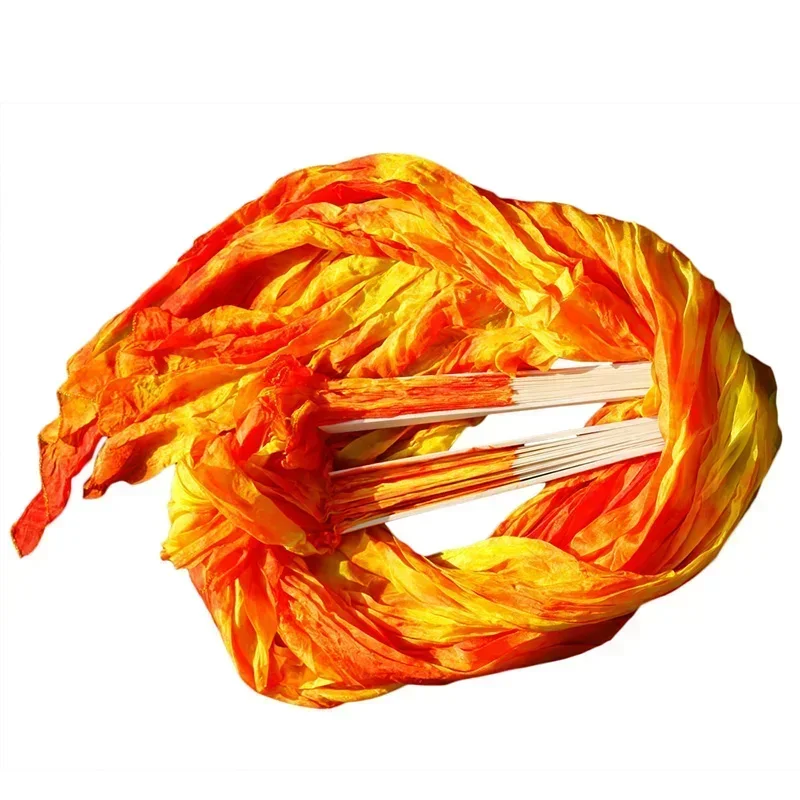 Leques de véu para dança do ventre, seda real, 1 peça/1 par, alta qualidade, bambu, feito à mão, tingido, tintura de dança do ventre, desempenho, leques de seda natural