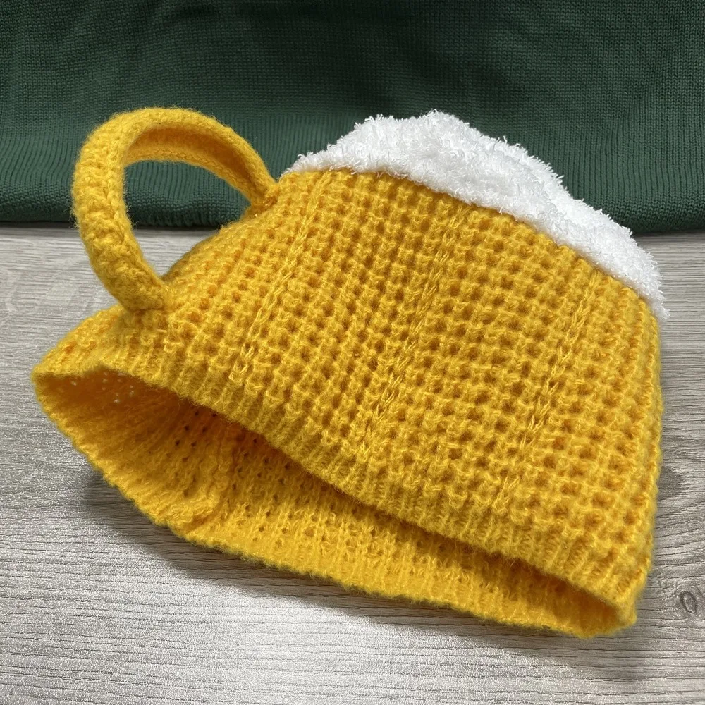 Year Presents 3D Beer Cup Hats Unisex Ear Warmers Pullover Cap Warm Versatile Beanies Valentine\'s