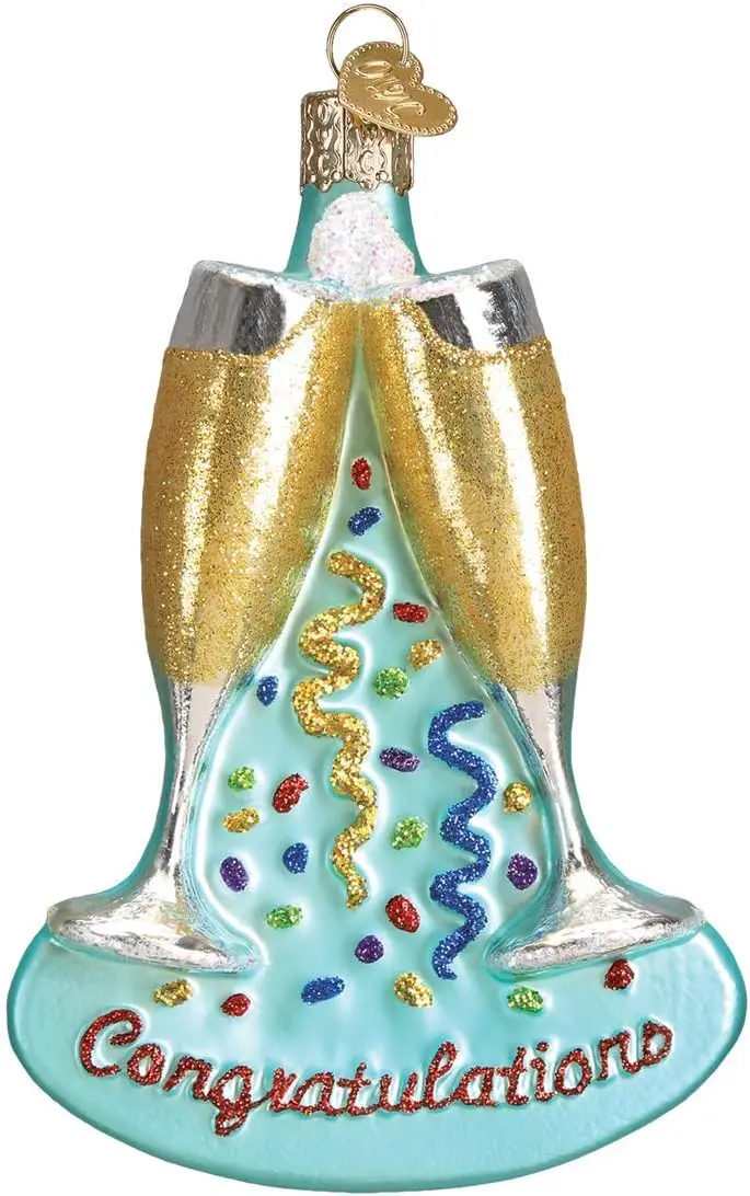 

Champagne Toast Glass Blown Ornament for Christmas Tree, Handcrafted Holiday Decoration, Adult Beverages Collection
