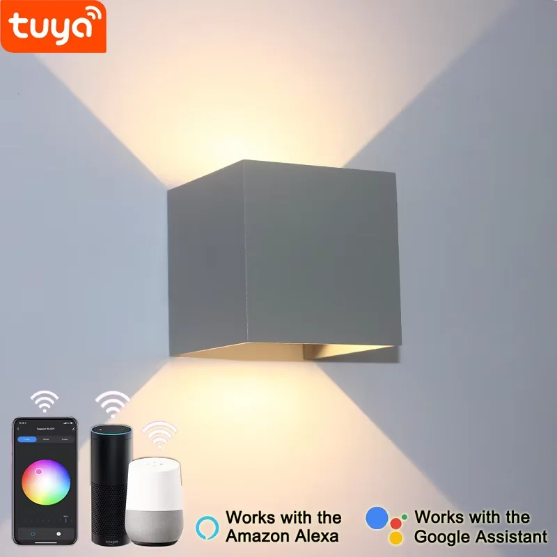 

Tuya Smart WiFi светодиодный настенный светильник 9 Вт RGBW с регулируемой яркостью для использования в помещении и на открытом воздухе водонепроницаемый бра работает Alexa Google Assistant Apple