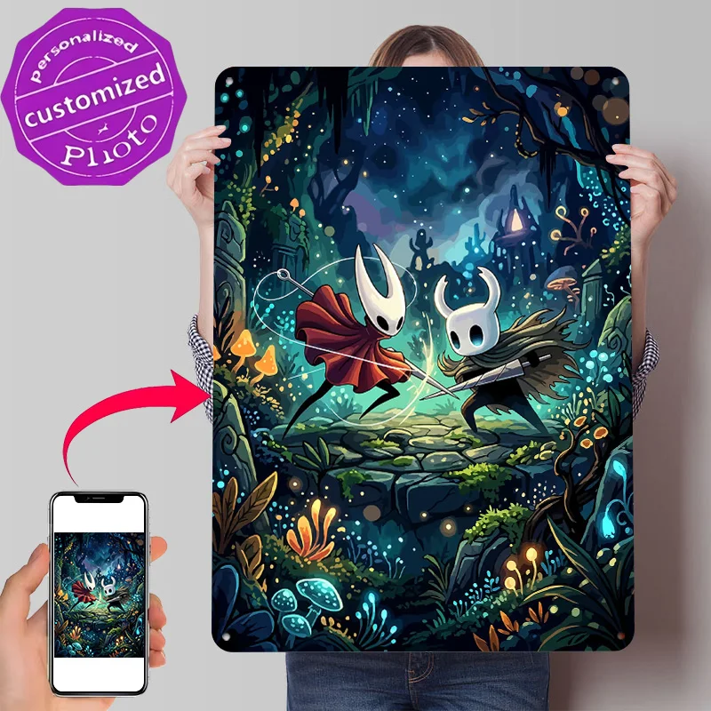 Hollow Knight Vs Hornet Battle 3D Printed Texture Poster Personalized Wall Art Retro Metal Tin Signs for House Home Decoration