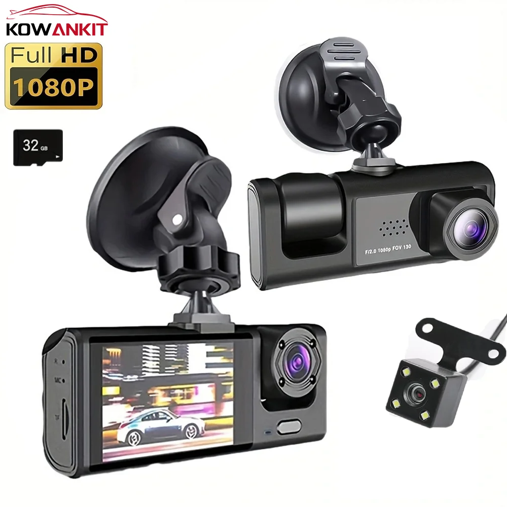3 Lens IR Night Vision Dash Cam 1080P HD Front And Inside Car Camera Wide Angle Loop Recording Car DVR Vehicle Video Recorder