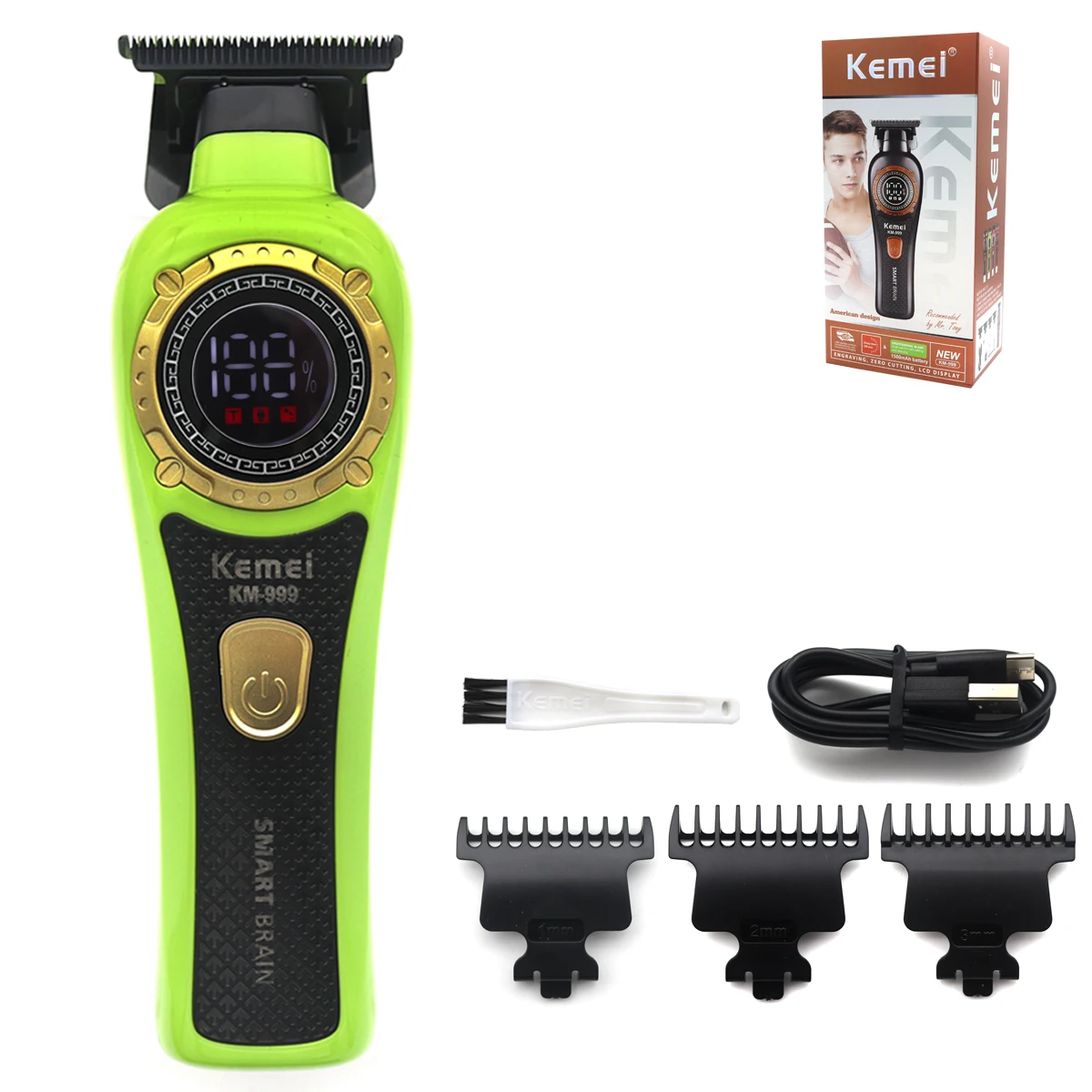 Kemei KM-999 Haarschneider für Männer, DLC T-Blade Zero Gapped LED-Anzeige, kabellose USB-Profi-Haarschneidemaschine, Finishing-Maschine
